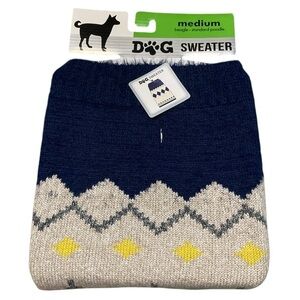 NWT dog sweater navy yellow argyle Medium up to 40 lbs pet